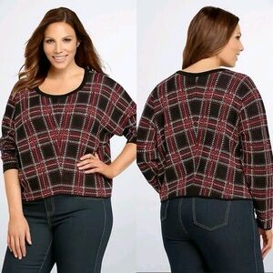 Torrid Red Black Plaid Pullover 100% Cotton Sweater 2X #240